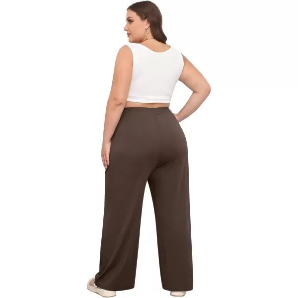 POSESHE Womens Plus Size Pants Casual Elastic Waist 2024 Summer Wide Leg Loose Fit Drawstring Trousers Sweatpant with Pockets