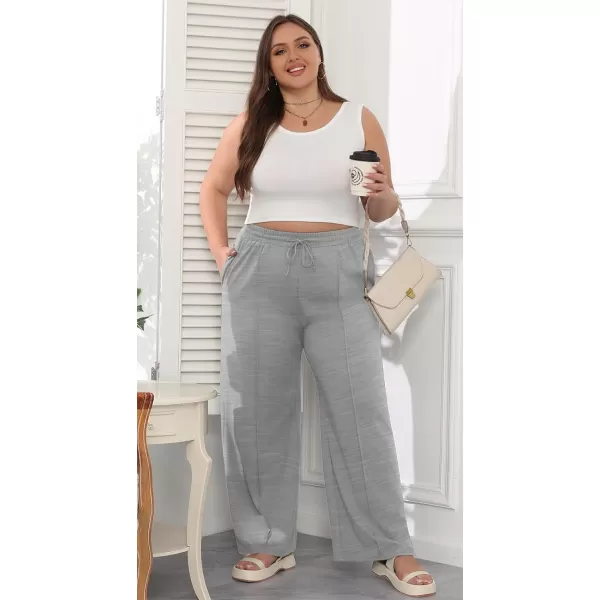 POSESHE Womens Plus Size Pants Casual Elastic Waist 2024 Summer Wide Leg Loose Fit Drawstring Trousers Sweatpant with Pockets
