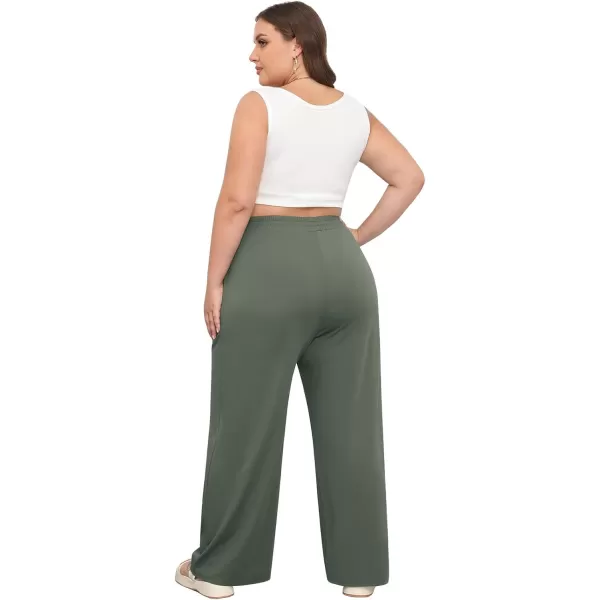 POSESHE Womens Plus Size Pants Casual Elastic Waist 2024 Summer Wide Leg Loose Fit Drawstring Trousers Sweatpant with Pockets