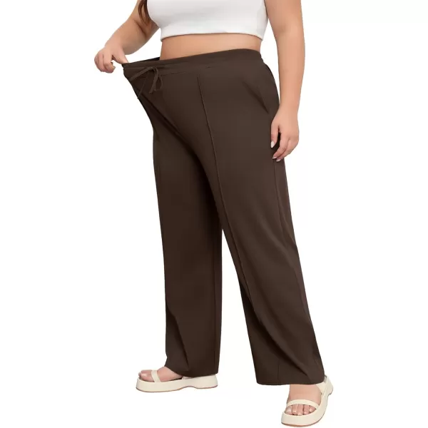 POSESHE Womens Plus Size Pants Casual Elastic Waist 2024 Summer Wide Leg Loose Fit Drawstring Trousers Sweatpant with Pockets