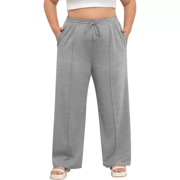 POSESHE Womens Plus Size Pants Casual Elastic Waist 2024 Summer Wide Leg Loose Fit Drawstring Trousers Sweatpant with Pockets
