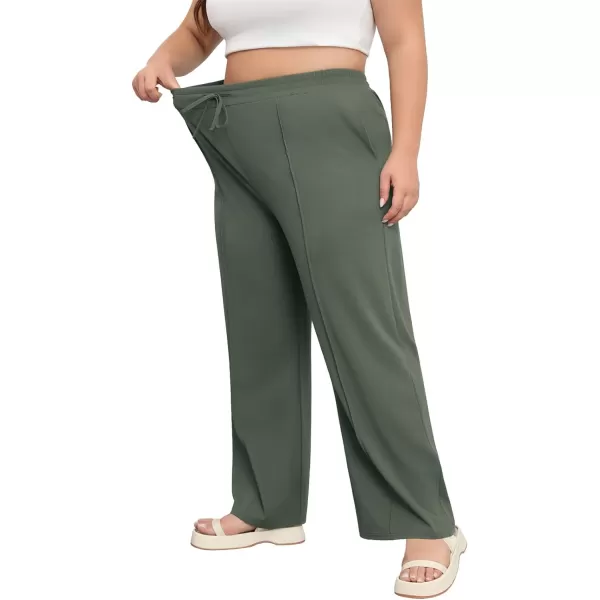 POSESHE Womens Plus Size Pants Casual Elastic Waist 2024 Summer Wide Leg Loose Fit Drawstring Trousers Sweatpant with Pockets