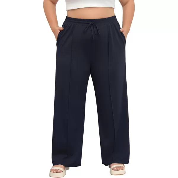 POSESHE Womens Plus Size Pants Casual Elastic Waist 2024 Summer Wide Leg Loose Fit Drawstring Trousers Sweatpant with Pockets