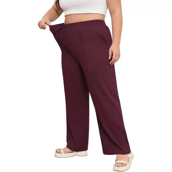 POSESHE Womens Plus Size Pants Casual Elastic Waist 2024 Summer Wide Leg Loose Fit Drawstring Trousers Sweatpant with Pockets