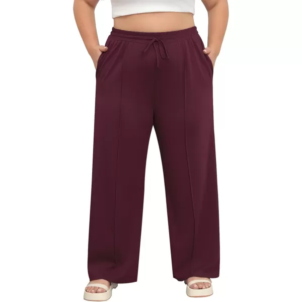 POSESHE Womens Plus Size Pants Casual Elastic Waist 2024 Summer Wide Leg Loose Fit Drawstring Trousers Sweatpant with Pockets