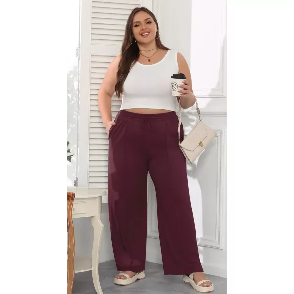 POSESHE Womens Plus Size Pants Casual Elastic Waist 2024 Summer Wide Leg Loose Fit Drawstring Trousers Sweatpant with Pockets