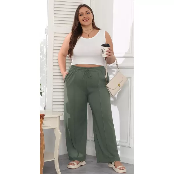 POSESHE Womens Plus Size Pants Casual Elastic Waist 2024 Summer Wide Leg Loose Fit Drawstring Trousers Sweatpant with Pockets