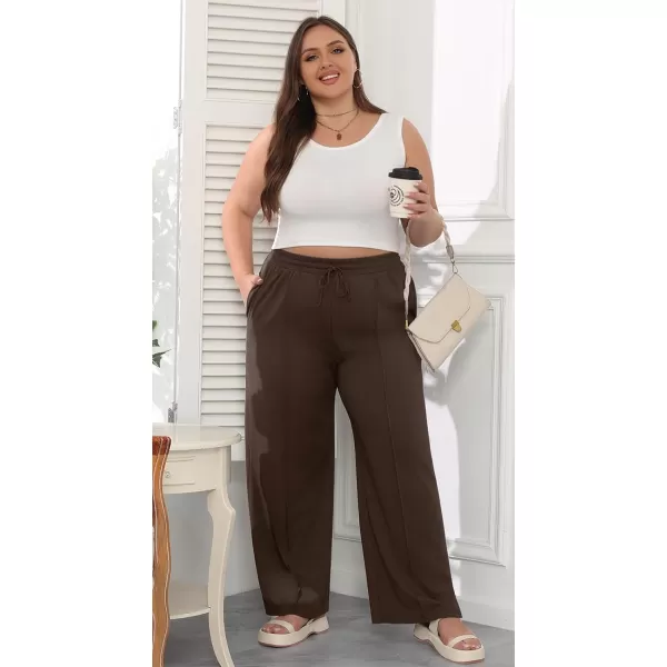 POSESHE Womens Plus Size Pants Casual Elastic Waist 2024 Summer Wide Leg Loose Fit Drawstring Trousers Sweatpant with Pockets