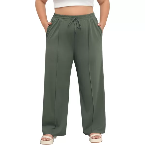 POSESHE Womens Plus Size Pants Casual Elastic Waist 2024 Summer Wide Leg Loose Fit Drawstring Trousers Sweatpant with Pockets
