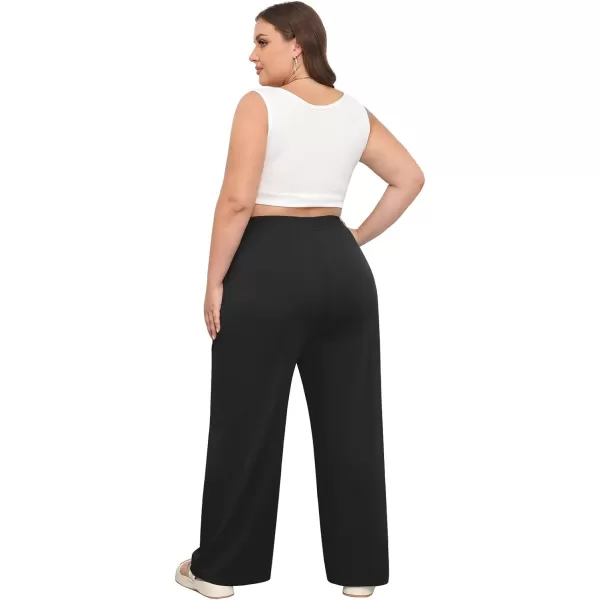 POSESHE Womens Plus Size Pants Casual Elastic Waist 2024 Summer Wide Leg Loose Fit Drawstring Trousers Sweatpant with Pockets