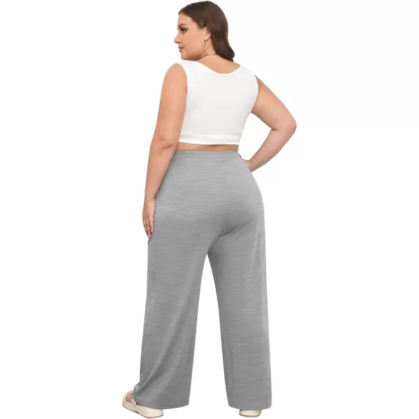 POSESHE Womens Plus Size Pants Casual Elastic Waist 2024 Summer Wide Leg Loose Fit Drawstring Trousers Sweatpant with Pockets