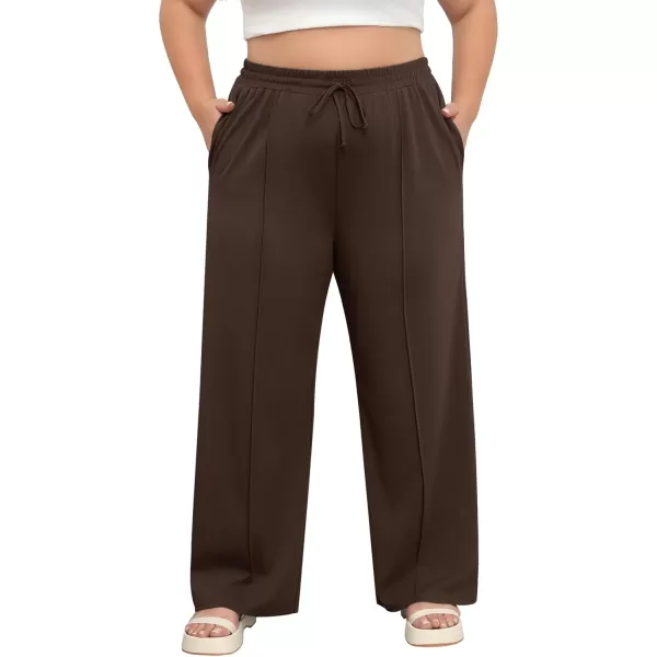 POSESHE Womens Plus Size Pants Casual Elastic Waist 2024 Summer Wide Leg Loose Fit Drawstring Trousers Sweatpant with Pockets