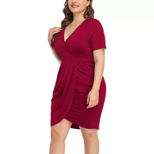 POSESHE Womens Plus Size Short Sleeve Deep V Neck Bodycon Wrap Dress with Front Slit