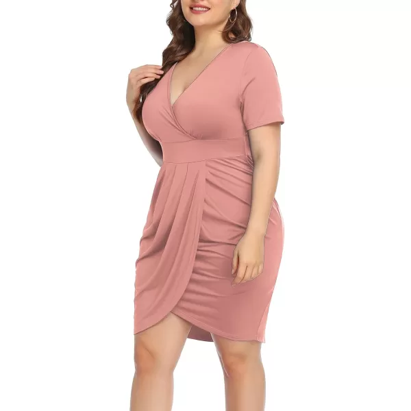 POSESHE Womens Plus Size Short Sleeve Deep V Neck Bodycon Wrap Dress with Front Slit