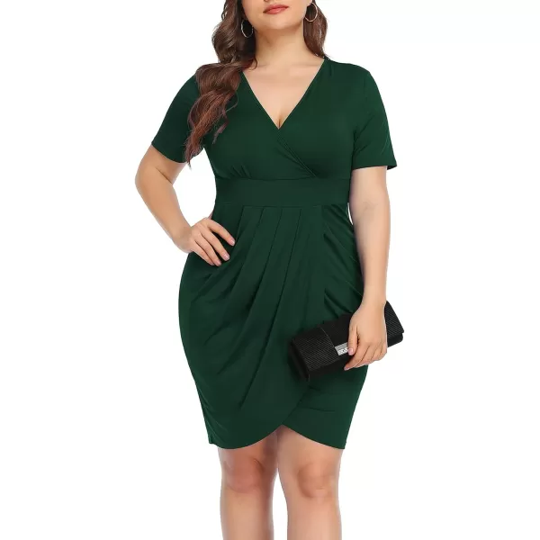 POSESHE Womens Plus Size Short Sleeve Deep V Neck Bodycon Wrap Dress with Front Slit