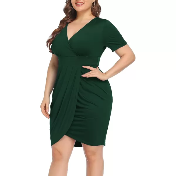 POSESHE Womens Plus Size Short Sleeve Deep V Neck Bodycon Wrap Dress with Front Slit