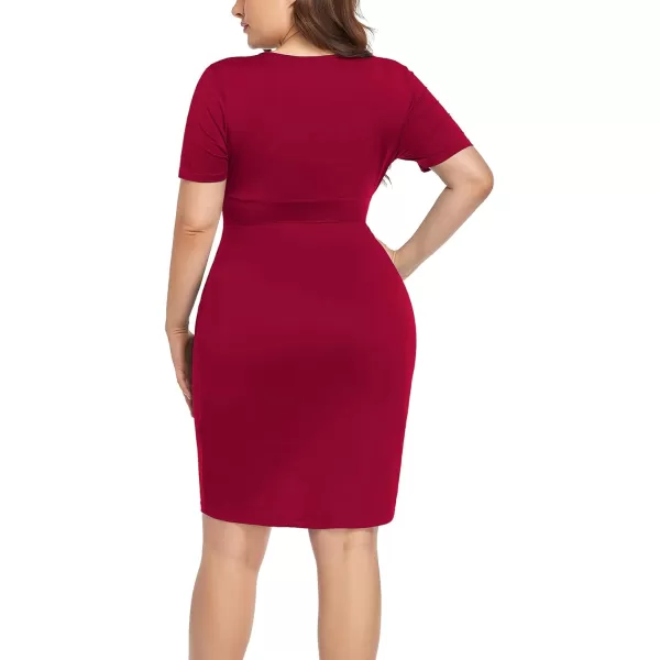 POSESHE Womens Plus Size Short Sleeve Deep V Neck Bodycon Wrap Dress with Front Slit