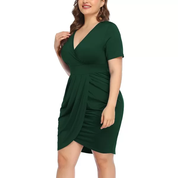 POSESHE Womens Plus Size Short Sleeve Deep V Neck Bodycon Wrap Dress with Front Slit