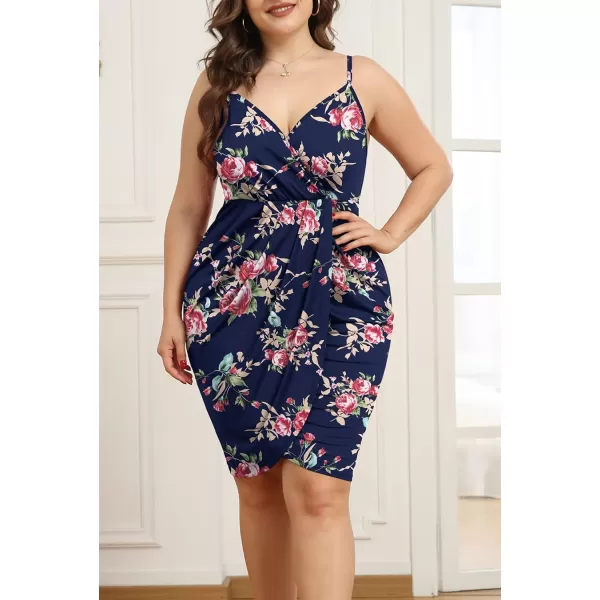 POSESHE Womens Plus Size Sling Sexy Deep V Neck Bodycon Wrap Dress with Front Slit