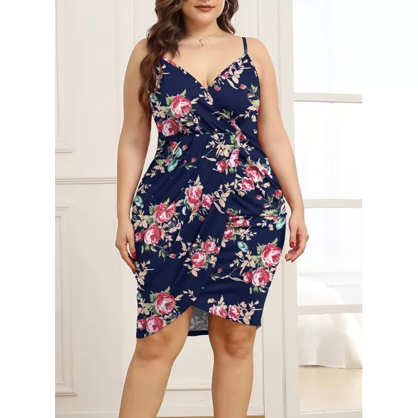 POSESHE Womens Plus Size Sling Sexy Deep V Neck Bodycon Wrap Dress with Front Slit