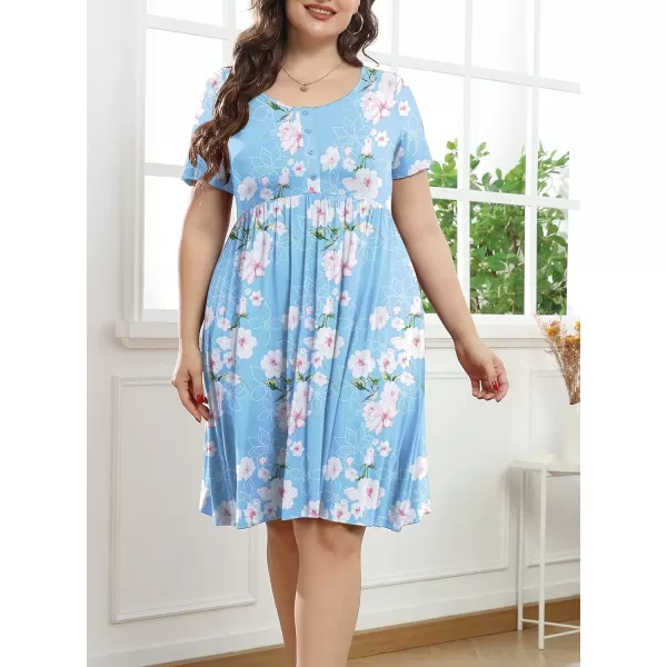 POSESHE Women's Plus Size Summer Casual T Shirt Dresses Short Sleeve Swing Dress