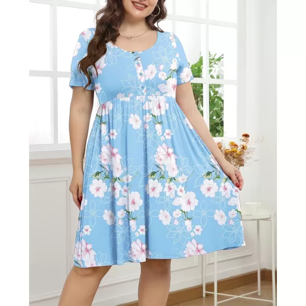 POSESHE Women's Plus Size Summer Casual T Shirt Dresses Short Sleeve Swing Dress