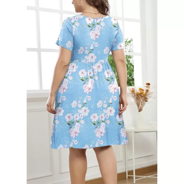 POSESHE Women's Plus Size Summer Casual T Shirt Dresses Short Sleeve Swing Dress