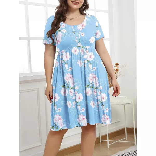 POSESHE Women's Plus Size Summer Casual T Shirt Dresses Short Sleeve Swing Dress