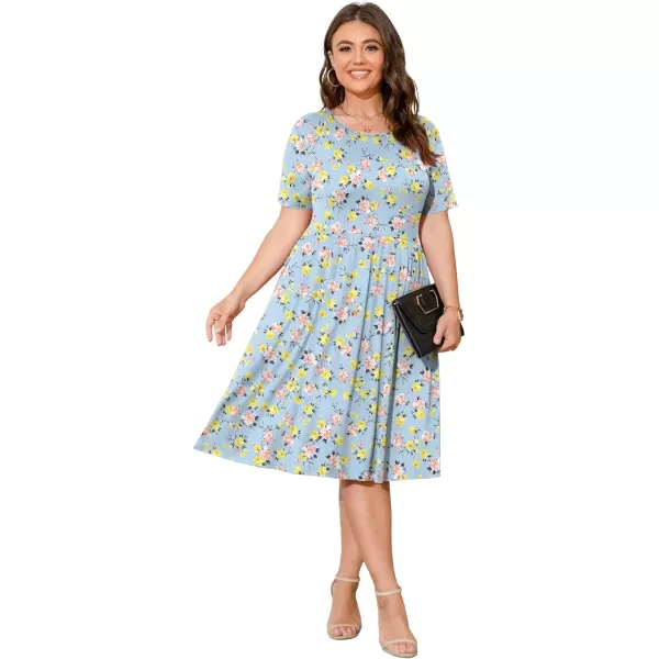 POSESHE Womens Plus Size Summer Dress 2023 Casual Short Sleeve Empire Waist Loose Fit Swing T-Shirt Dress with Pockets