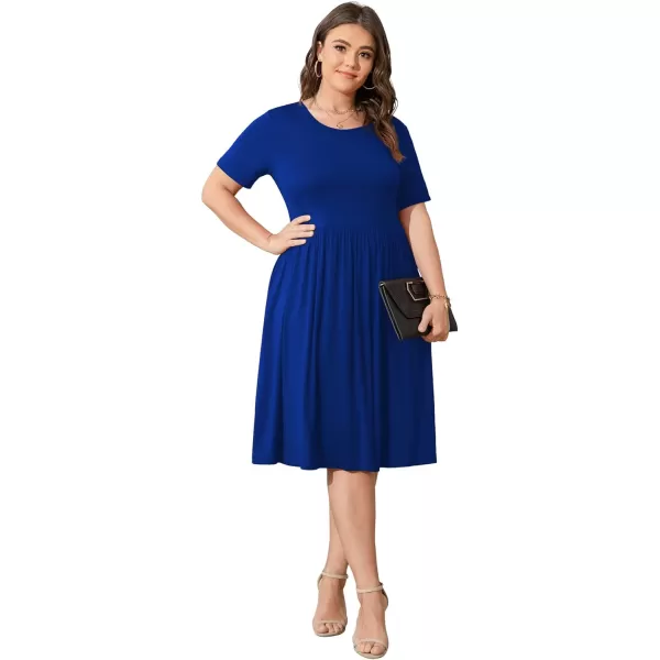 POSESHE Womens Plus Size Summer Dress 2023 Casual Short Sleeve Empire Waist Loose Fit Swing T-Shirt Dress with Pockets