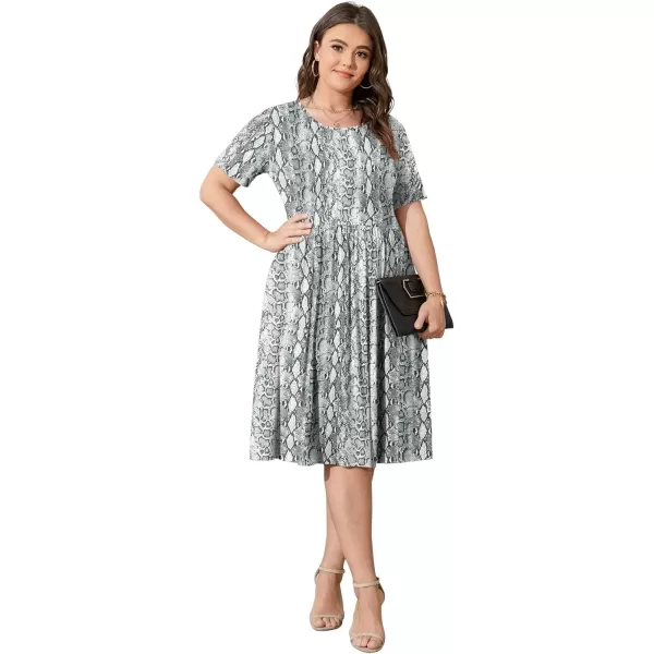 POSESHE Womens Plus Size Summer Dress 2023 Casual Short Sleeve Empire Waist Loose Fit Swing T-Shirt Dress with Pockets