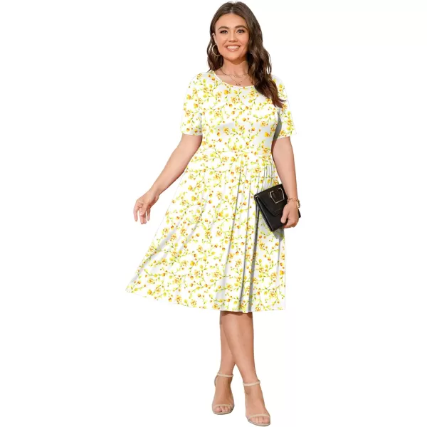 POSESHE Womens Plus Size Summer Dress 2023 Casual Short Sleeve Empire Waist Loose Fit Swing T-Shirt Dress with Pockets