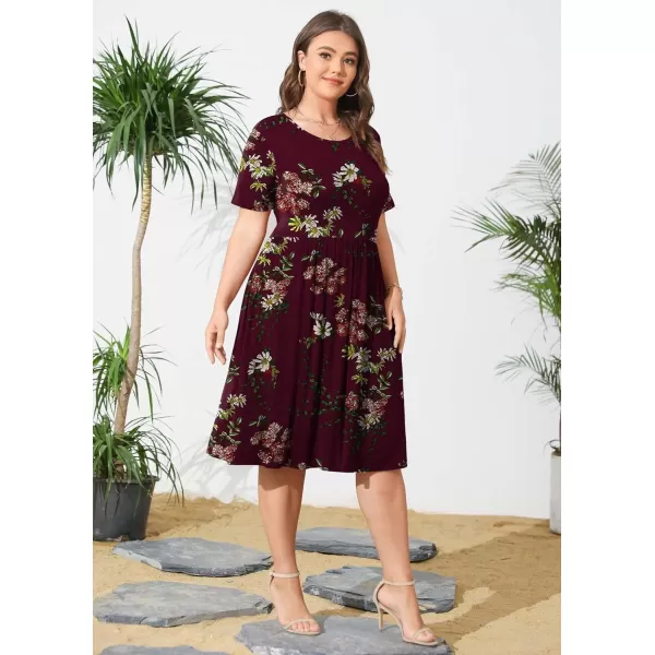 POSESHE Womens Plus Size Summer Dress 2023 Casual Short Sleeve Empire Waist Loose Fit Swing T-Shirt Dress with Pockets