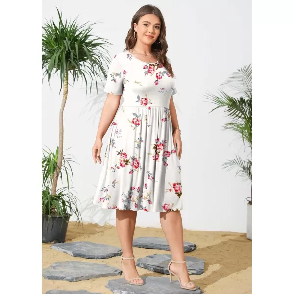 POSESHE Womens Plus Size Summer Dress 2023 Casual Short Sleeve Empire Waist Loose Fit Swing T-Shirt Dress with Pockets