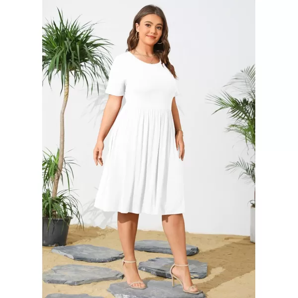 POSESHE Womens Plus Size Summer Dress 2023 Casual Short Sleeve Empire Waist Loose Fit Swing T-Shirt Dress with Pockets