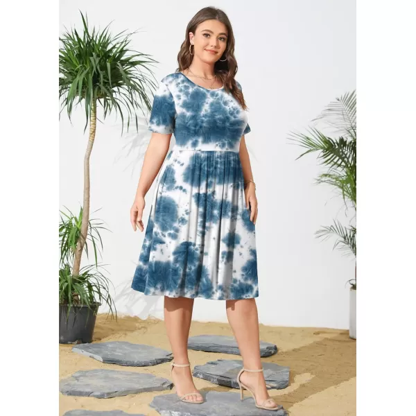 POSESHE Womens Plus Size Summer Dress 2023 Casual Short Sleeve Empire Waist Loose Fit Swing T-Shirt Dress with Pockets