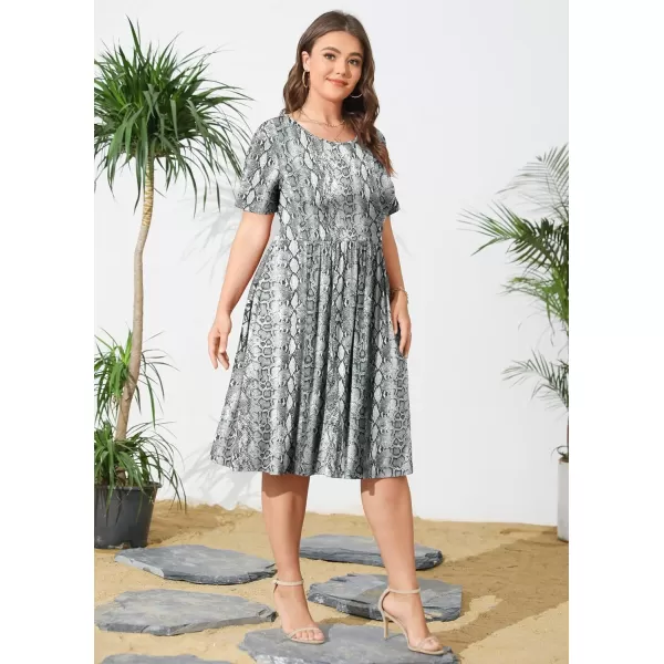 POSESHE Womens Plus Size Summer Dress 2023 Casual Short Sleeve Empire Waist Loose Fit Swing T-Shirt Dress with Pockets