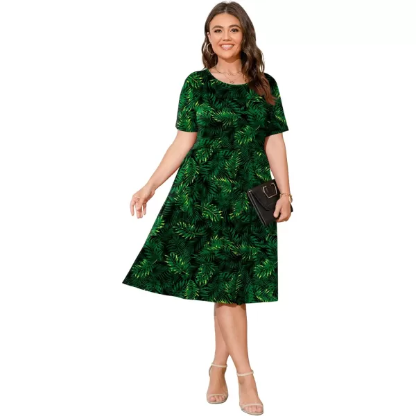 POSESHE Womens Plus Size Summer Dress 2023 Casual Short Sleeve Empire Waist Loose Fit Swing T-Shirt Dress with Pockets