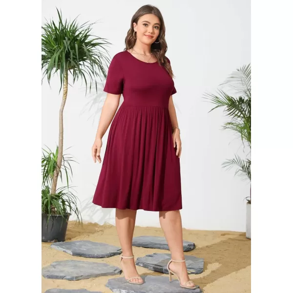 POSESHE Womens Plus Size Summer Dress 2023 Casual Short Sleeve Empire Waist Loose Fit Swing T-Shirt Dress with Pockets
