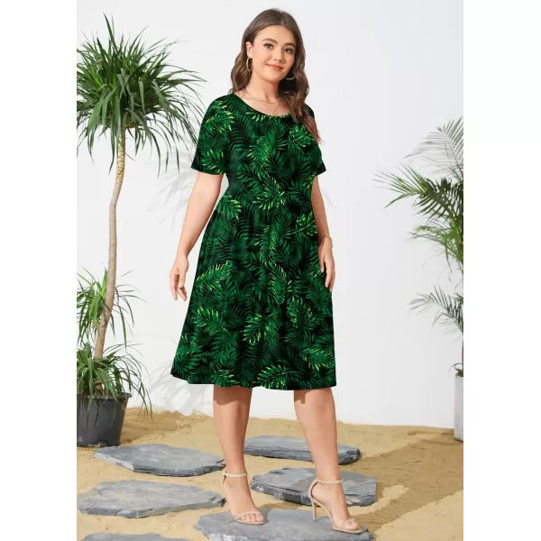 POSESHE Womens Plus Size Summer Dress 2023 Casual Short Sleeve Empire Waist Loose Fit Swing T-Shirt Dress with Pockets