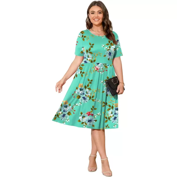 POSESHE Womens Plus Size Summer Dress 2023 Casual Short Sleeve Empire Waist Loose Fit Swing T-Shirt Dress with Pockets
