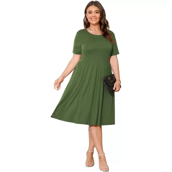 POSESHE Womens Plus Size Summer Dress 2023 Casual Short Sleeve Empire Waist Loose Fit Swing T-Shirt Dress with Pockets