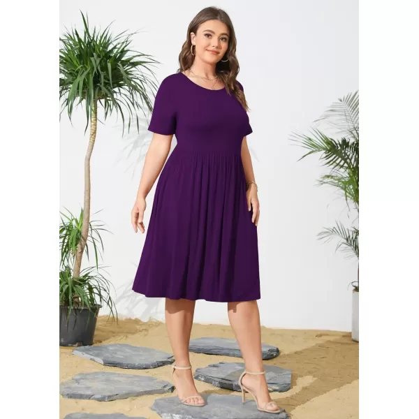POSESHE Womens Plus Size Summer Dress 2023 Casual Short Sleeve Empire Waist Loose Fit Swing T-Shirt Dress with Pockets