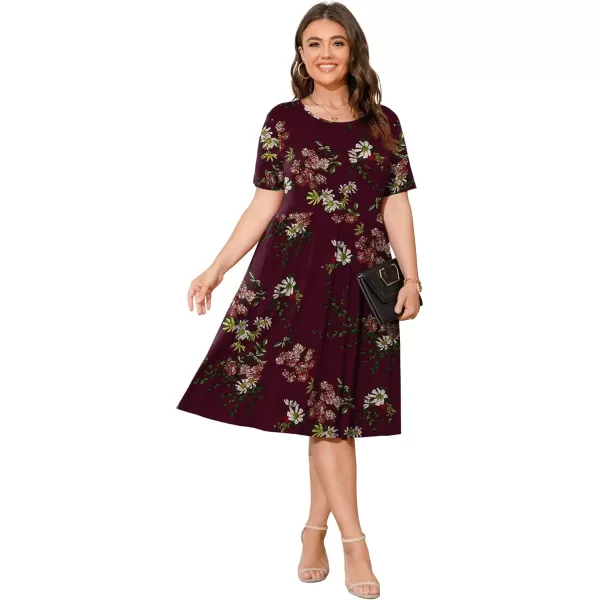 POSESHE Womens Plus Size Summer Dress 2023 Casual Short Sleeve Empire Waist Loose Fit Swing T-Shirt Dress with Pockets