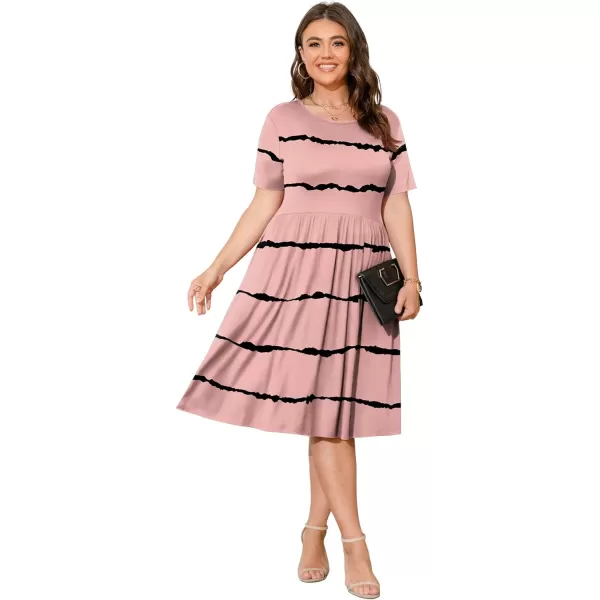 POSESHE Womens Plus Size Summer Dress 2023 Casual Short Sleeve Empire Waist Loose Fit Swing T-Shirt Dress with Pockets