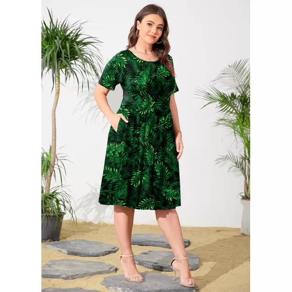 POSESHE Womens Plus Size Summer Dress 2023 Casual Short Sleeve Empire Waist Loose Fit Swing T-Shirt Dress with Pockets