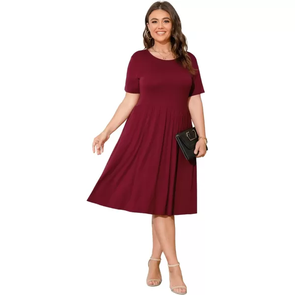 POSESHE Womens Plus Size Summer Dress 2023 Casual Short Sleeve Empire Waist Loose Fit Swing T-Shirt Dress with Pockets