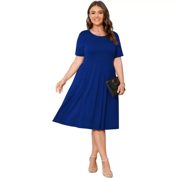 POSESHE Womens Plus Size Summer Dress 2023 Casual Short Sleeve Empire Waist Loose Fit Swing T-Shirt Dress with Pockets