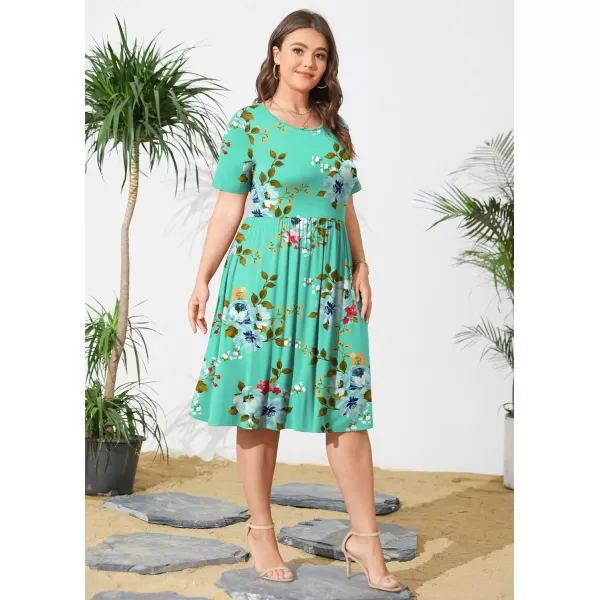 POSESHE Womens Plus Size Summer Dress 2023 Casual Short Sleeve Empire Waist Loose Fit Swing T-Shirt Dress with Pockets
