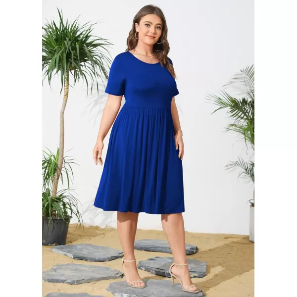 POSESHE Womens Plus Size Summer Dress 2023 Casual Short Sleeve Empire Waist Loose Fit Swing T-Shirt Dress with Pockets
